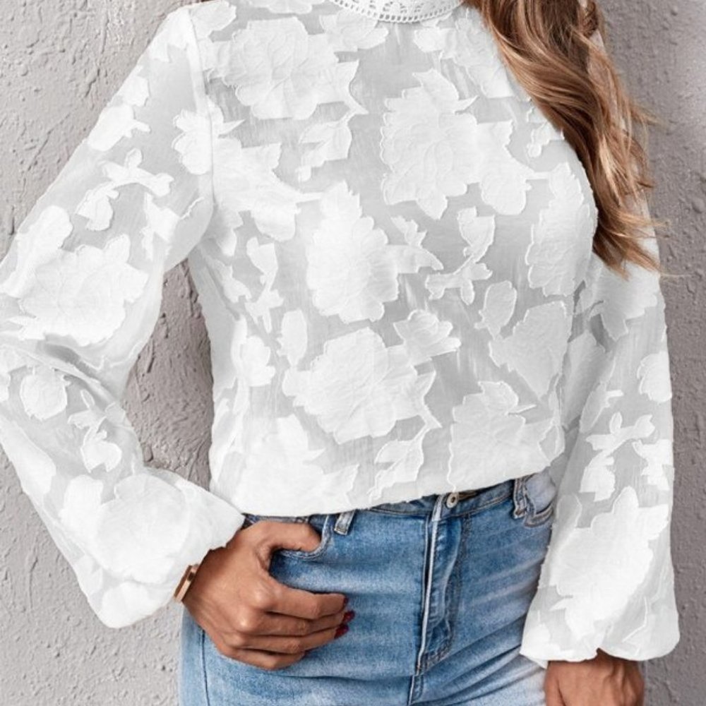 Classic Oblique Leaf Print Blouse Top fall winter - Picture 7 of 8